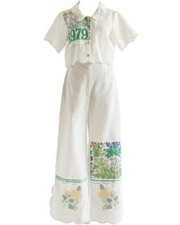 Sugar Cream Vintage - Re-top & Trousers Floral Embroidery Crop Set - Lyst