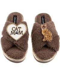 Laines London - Neutrals Boucle Slippers With Cat Mum/Mom & Bengal Cat Brooches - Lyst