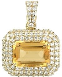 Artisan - Emerald Cut Citrine & Diamond Halo Pendant - Lyst