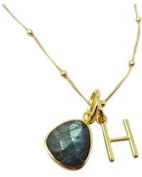 Harfi - Vermeil Plated Labradorite Gemstone Crystal Initial Charm Necklace - Lyst
