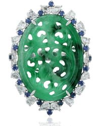 Artisan - Carving Jade Blue Sapphire Natural Diamond Cocktail Ring Handmade Jewelry - Lyst