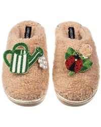 Laines London - Neutrals Teddy Closed Toe Slippers With The English Garden Brooches - Lyst