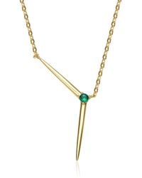 Genevive Jewelry - Genevive Sterling Plated With Emerald Cubic Zirconia Solar Chevron Necklace - Lyst