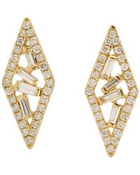 Artisan - Baguette Diamond 18k Yellow Gold Stud Earrings Handmade Jewelry - Lyst