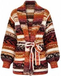 Yumi' - Stripe Fairisle Soft Wrap Cardigan - Lyst