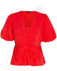 Rose & Nancy - Haillie Coral Lace Trim Bow Blouse - Lyst