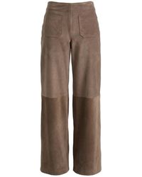 Anna Gatto - Wide Leg Taupe Leather Trousers - Lyst