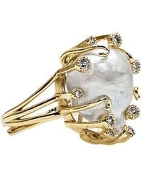 Farra - Baroque Pearls With Band Adjustable Ring - Lyst