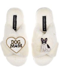 Laines London - Neutrals Classic Slippers With Dog Mum/Mom & Sitting French Bulldog Brooches - Lyst