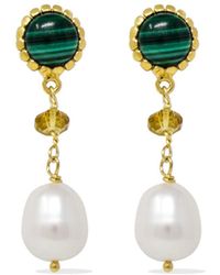 Vintouch Italy - Malachite, Citrine & Pearl Drop Earrings - Lyst