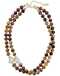 Farra - Agate With Baroque Pearls Double Layers Necklace - Lyst