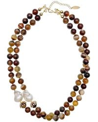 Farra - Agate With Baroque Pearls Double Layers Necklace - Lyst