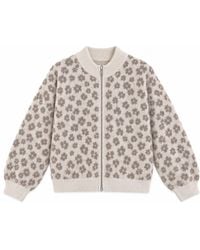 LAtelier London - Neutrals Cream Taupe Floral Knit Cardigan With Ribbed Trims - Lyst