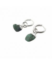 Harfi - Raw Emerald May Birthstone Sterling Huggies - Lyst