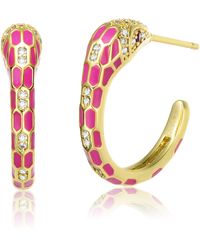 Genevive Jewelry - Plated With Clear Cubic Zirconia Enamel Python Snake C-Hoop Earrings - Lyst
