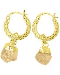 Harfi - Raw Citrine November Birthstone Huggie Hoops Vermeil Plated Gemstone Earrings - Lyst