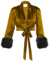 Maguy De Chadirac - Silk And Faux Fur Cropped Jacket - Lyst