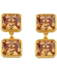 LINYA JEWELLERY - Champagne Double Crystal Stone Dangle Earrings - Lyst