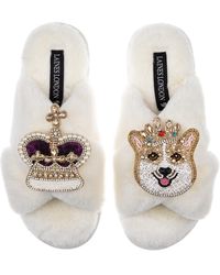 Laines London - Classic Laines Slippers With Artisan Sandy The Corgi & Royal Crown Brooches - Lyst