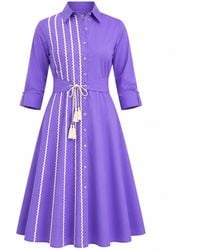 IZABELA MANDOIU - Premium Cotton Shirt Dress With Contrast Ric Rac Detailing & Tassel Waist Tie - Lyst