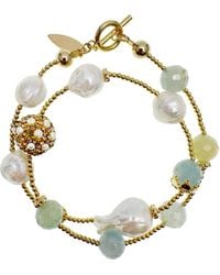 Farra - Baroque Pearl With Aquamarine Double Layers Bracelet - Lyst