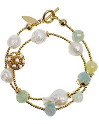 Farra - Baroque Pearl With Aquamarine Double Layers Bracelet - Lyst