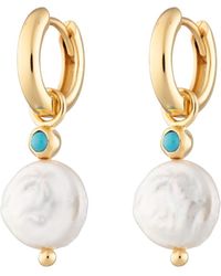 Scream Pretty Gold Pearl And Turquoise Charm Hoop Earrings - Metallic