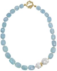 Farra - Nugget Aquamarine With Natural Baroque Pearls Necklace - Lyst
