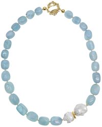 Farra - nugget Aquamarine With Natural Baroque Pearls Necklace - Lyst