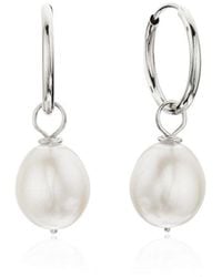 Lily & Roo - Silver Large Pearl Drop Hoop Earrings - Lyst