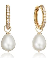 Lily & Roo - Diamond Style Large Pearl Drop Hoop Earrings - Lyst