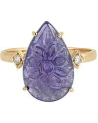 Artisan - 18K Carved Tanzanite & Diamond Ring - Lyst