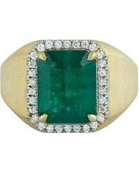 Artisan - Emerald & Diamond Halo Statement Ring - Lyst