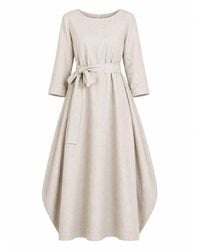 Nikka Place - Neutrals Linen Maxi Maternity Dress With Empire Waist Tie And Long Sleeves - Lyst