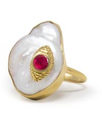 Vintouch Italy - The Eye-Plated Ruby & Pearl Ring - Lyst