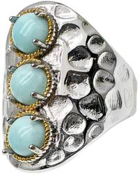 Farra - Turquoise Stones Platinum Plated Brass Adjustable Ring - Lyst