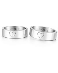 Unaloe - Heart Engraved Couple Band Rings - Lyst
