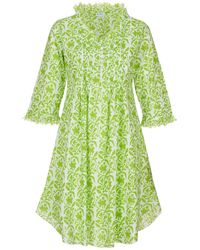 At Last - Cotton Annabel Tunic In White With Fresh Lime Trellis - Lyst