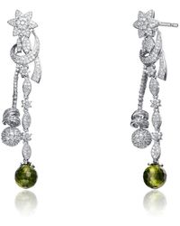 Genevive Jewelry - Sterling Silver Green Cubic Zirconia Two Strand Earrings - Lyst