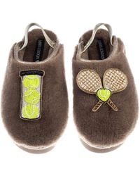 Laines London - Neutrals Flatform Cloud Closed Toe Slippers With Tennis Lover Brooches - Lyst