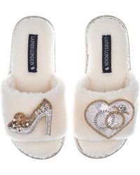 Laines London - Teddy Towelling Slipper Sliders With Mrs Heel & Wedding Rings Brooches - Lyst