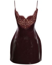 Miss Circle New York - Shelby Dark Vegan Leather With Lace Mini Dress - Lyst