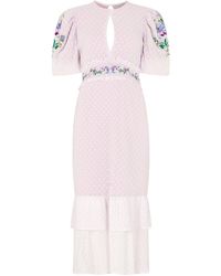 Hope & Ivy - The Valencia Dobby Mesh Embroidered High Neck Midi Dress - Lyst
