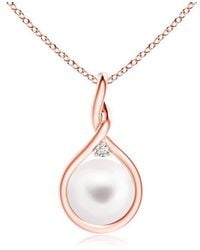Genevive Jewelry - Rose Sterling With Rose Plated Round Shell Pearl With Clear Cubic Zirconia Pendant Necklace - Lyst