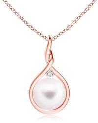 Genevive Jewelry - Sterling Silver With Rose Gold Plated White Round Shell Pearl With Clear Cubic Zirconia Pendant Necklace - Lyst