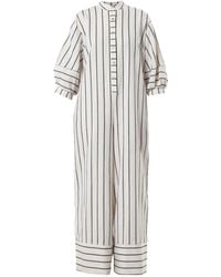 Metamorph - Maxi Jumpsuit On Khaki Stripes - Lyst