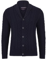 Paul James Knitwear - Chunky Merino Wool Theodore Shawl Collar Cable Cardigan - Lyst