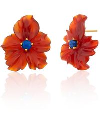 Milou Jewelry - Carnelian Agate Flower Earrings With Lapis - Lyst