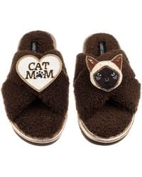 Laines London - Neutrals Boucle Slippers With Cat Mum/Mom & Siamese Cat Brooches - Lyst