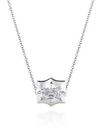 One and One Studio Emerald Cut Cz Floating Diamond Bezel Necklace On Chain - Metallic